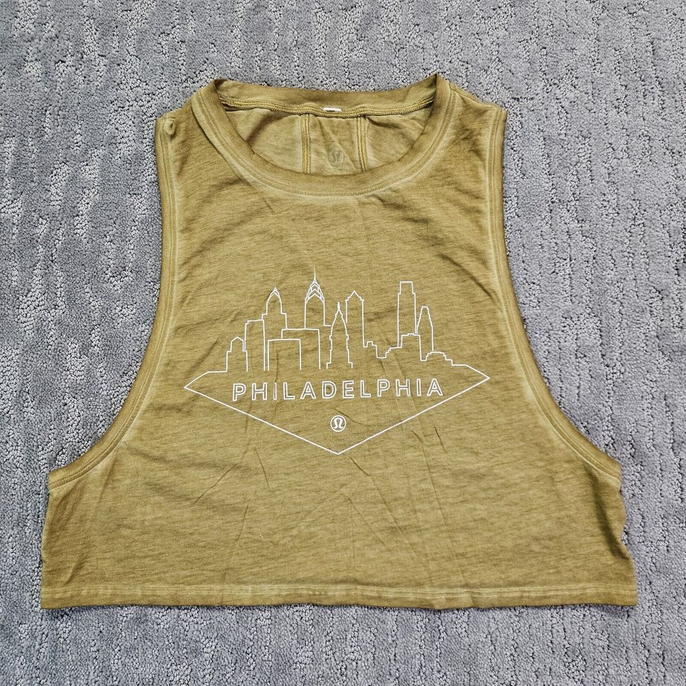lululemon athletica Olive Green Philadelphia Graphic Crop Tank